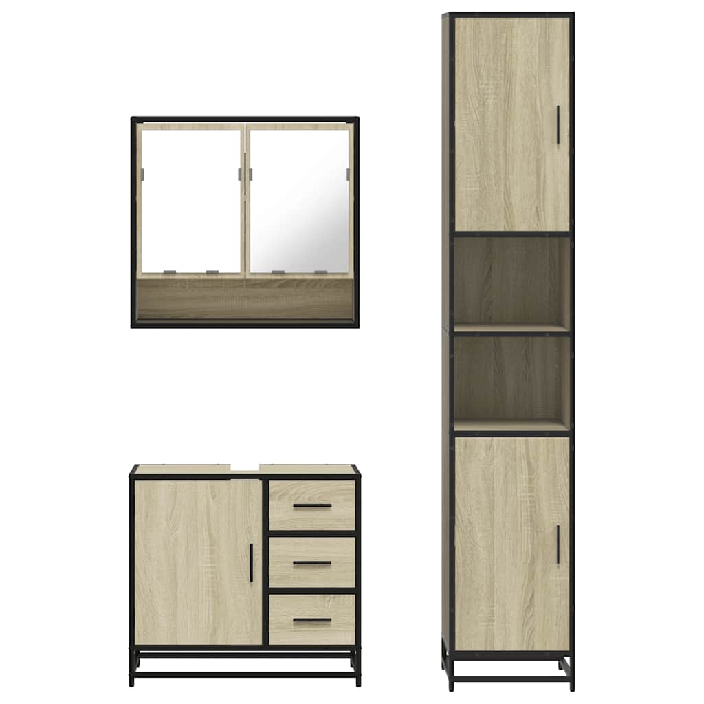 vidaXL 3 Piece Bathroom Furniture Set Sonoma Oak Engineered Wood 5