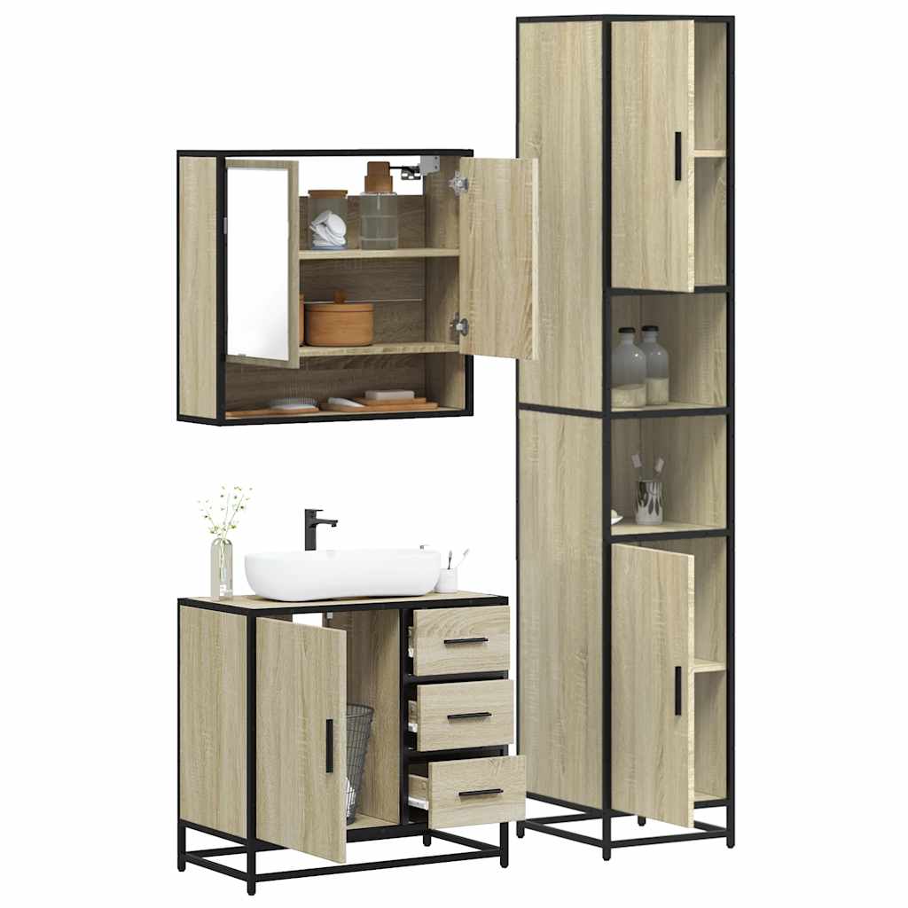 vidaXL 3 Piece Bathroom Furniture Set Sonoma Oak Engineered Wood 1