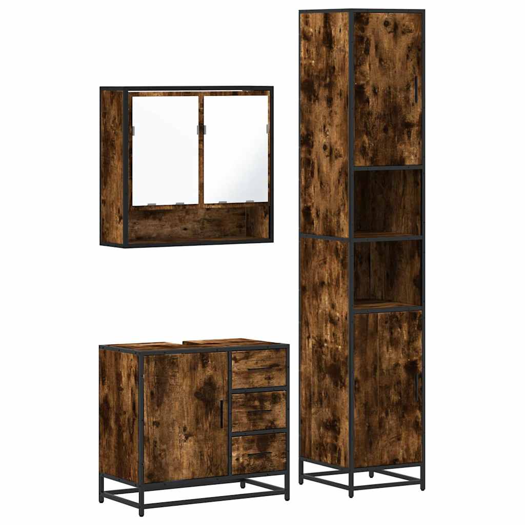 vidaXL 3 Piece Bathroom Furniture Set Smoked Oak Engineered Wood 2