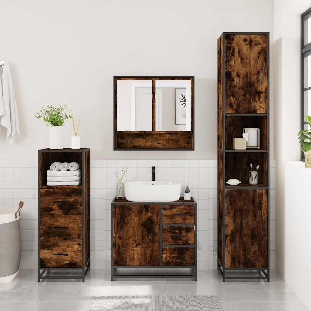 vidaXL 3 Piece Bathroom Furniture Set Smoked Oak Engineered Wood 3
