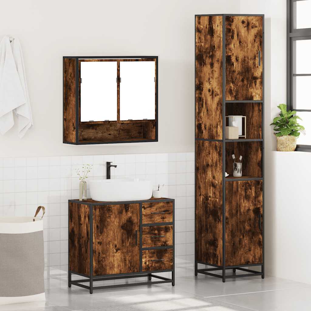 vidaXL 3 Piece Bathroom Furniture Set Smoked Oak Engineered Wood 4