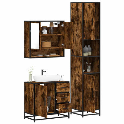 vidaXL 3 Piece Bathroom Furniture Set Smoked Oak Engineered Wood 1