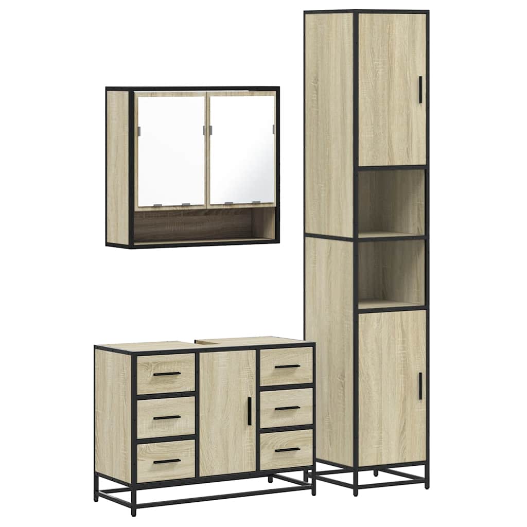 vidaXL 3 Piece Bathroom Furniture Set Sonoma Oak Engineered Wood 2