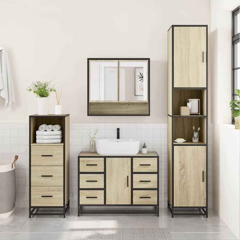 vidaXL 3 Piece Bathroom Furniture Set Sonoma Oak Engineered Wood 3