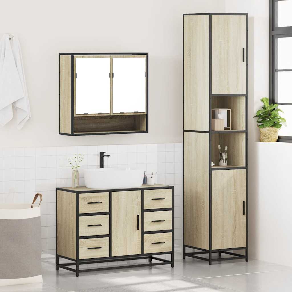 vidaXL 3 Piece Bathroom Furniture Set Sonoma Oak Engineered Wood 4