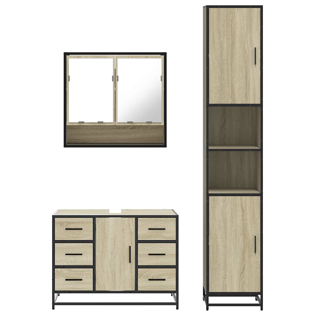 vidaXL 3 Piece Bathroom Furniture Set Sonoma Oak Engineered Wood 5