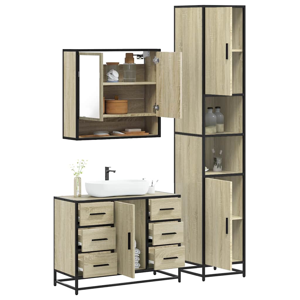 vidaXL 3 Piece Bathroom Furniture Set Sonoma Oak Engineered Wood 1