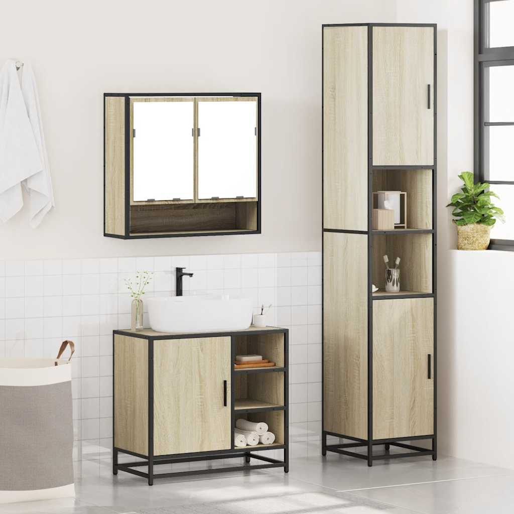 vidaXL 3 Piece Bathroom Furniture Set Sonoma Oak Engineered Wood 4