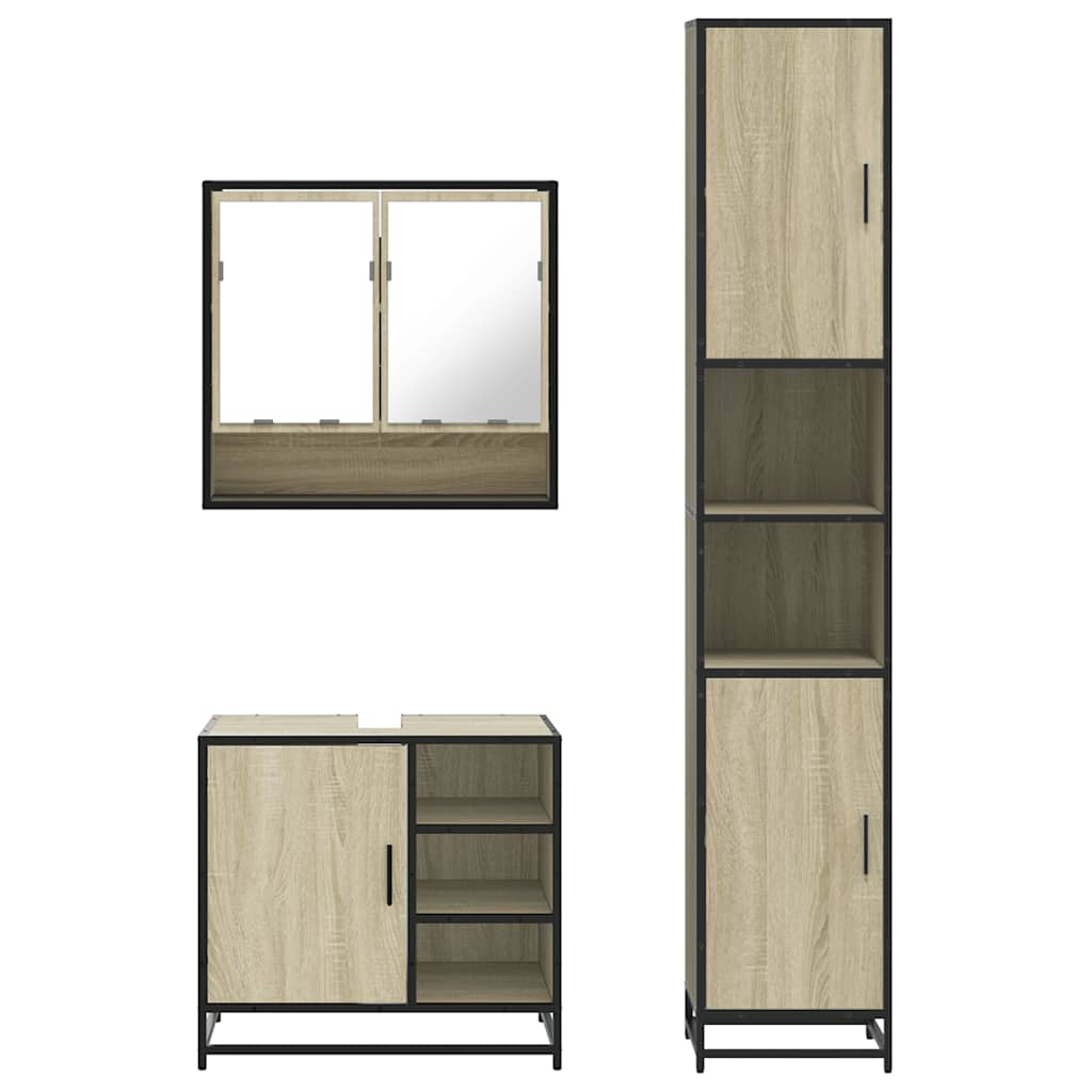 vidaXL 3 Piece Bathroom Furniture Set Sonoma Oak Engineered Wood 5