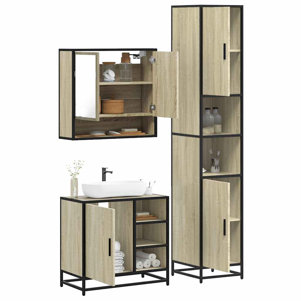vidaXL 3 Piece Bathroom Furniture Set Sonoma Oak Engineered Wood 1
