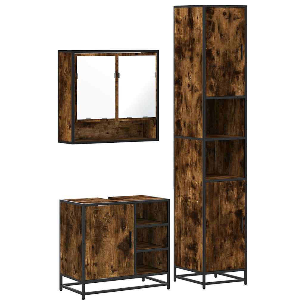 vidaXL 3 Piece Bathroom Furniture Set Smoked Oak Engineered Wood 2