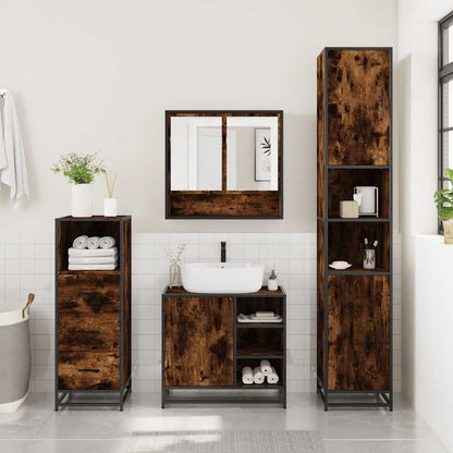 vidaXL 3 Piece Bathroom Furniture Set Smoked Oak Engineered Wood 3