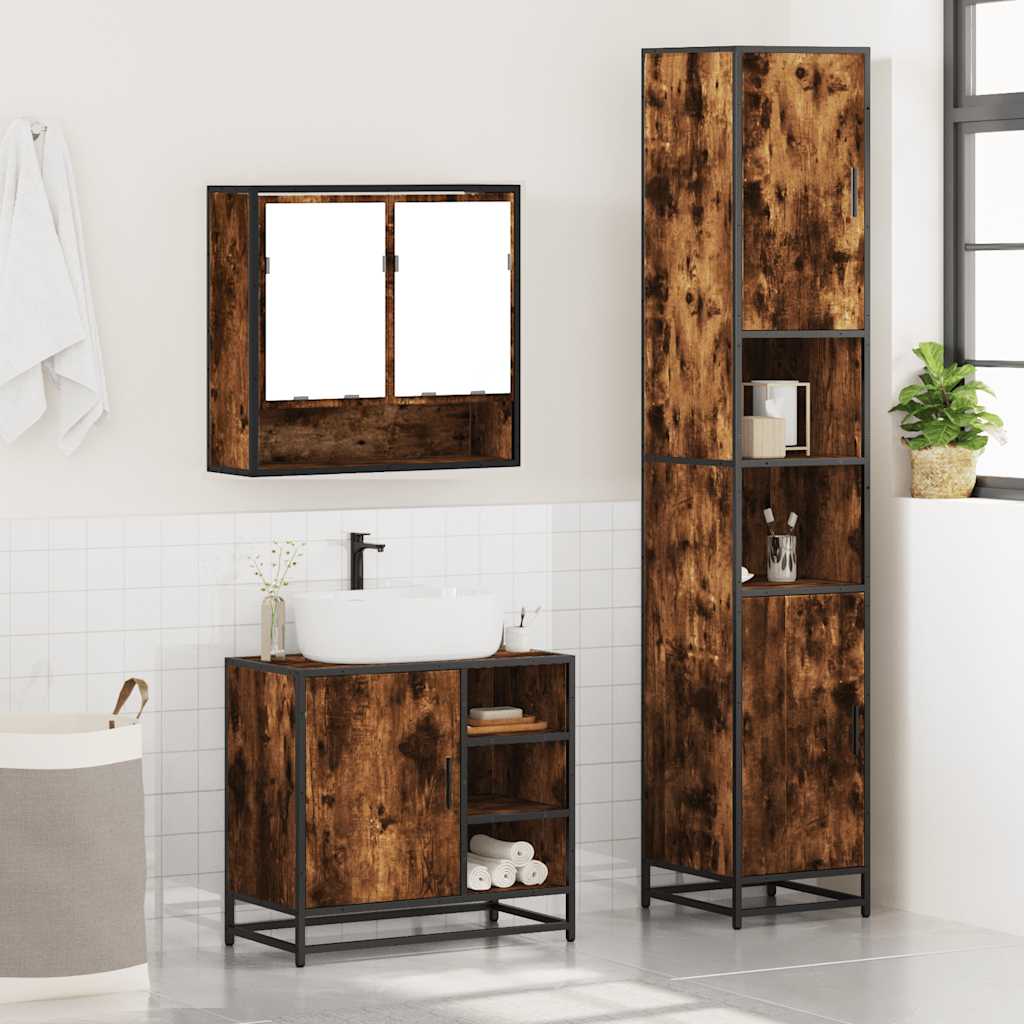 vidaXL 3 Piece Bathroom Furniture Set Smoked Oak Engineered Wood 4