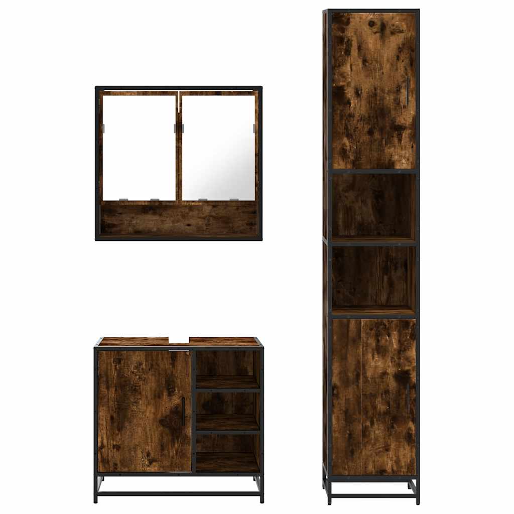 vidaXL 3 Piece Bathroom Furniture Set Smoked Oak Engineered Wood 5