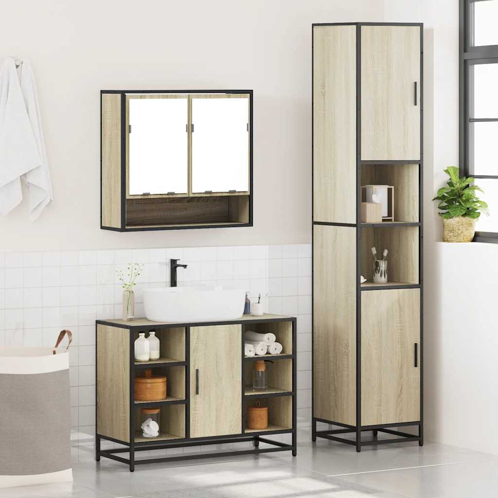 vidaXL 3 Piece Bathroom Furniture Set Sonoma Oak Engineered Wood 3