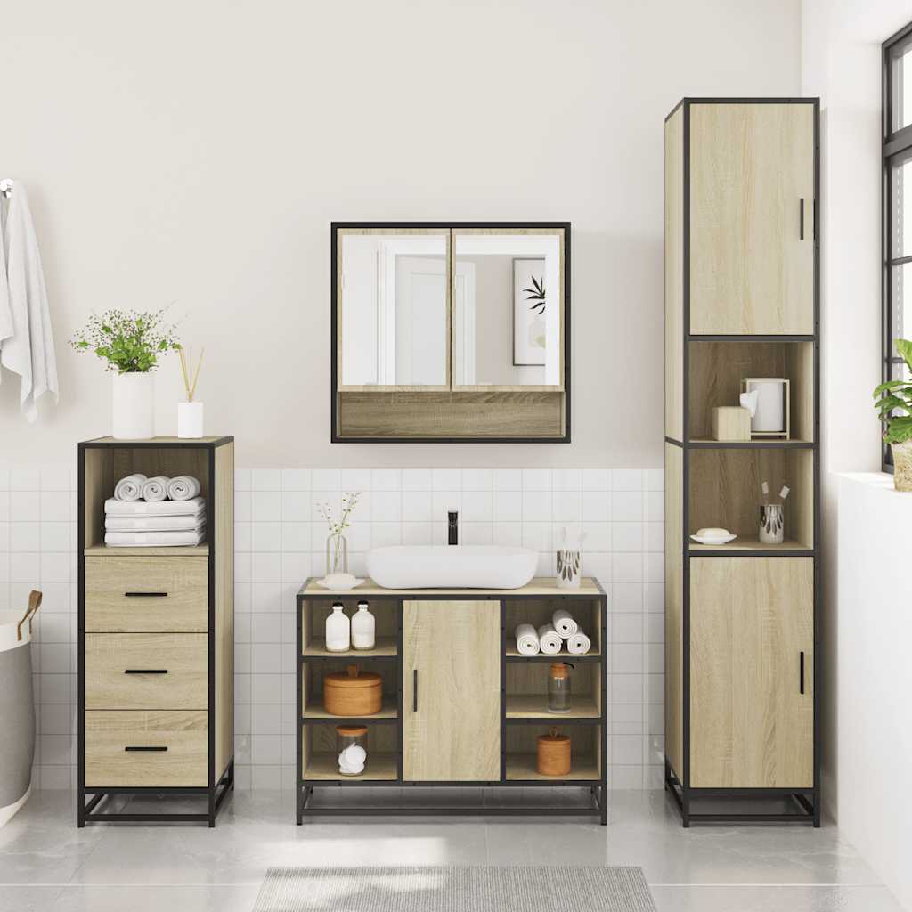 vidaXL 3 Piece Bathroom Furniture Set Sonoma Oak Engineered Wood 4