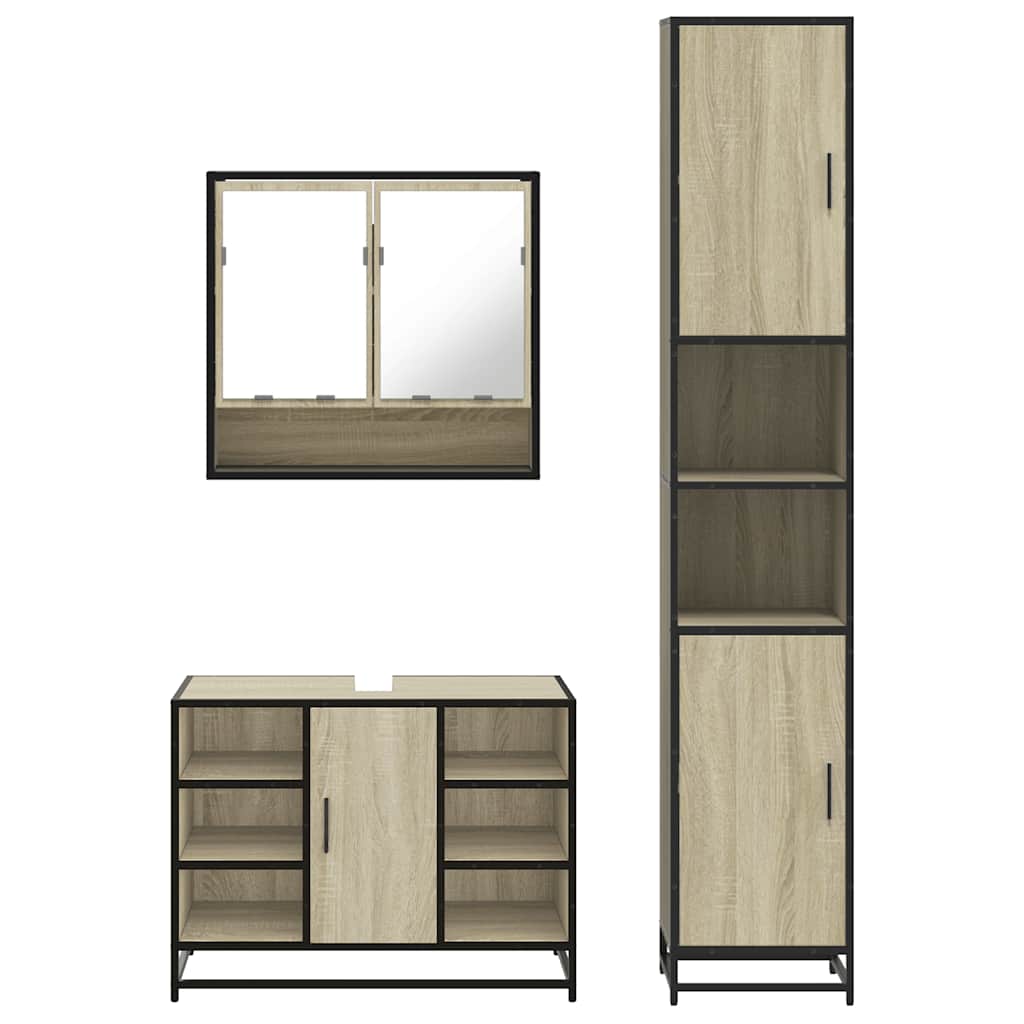 vidaXL 3 Piece Bathroom Furniture Set Sonoma Oak Engineered Wood 6