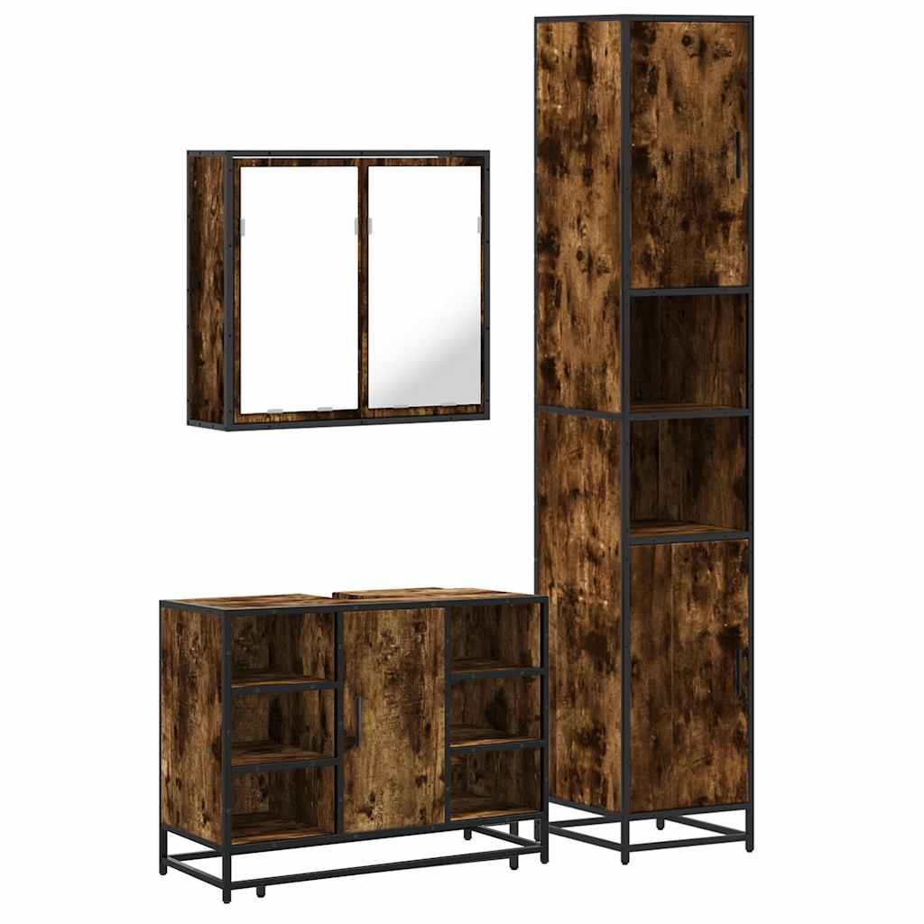 vidaXL 3 Piece Bathroom Furniture Set Smoked Oak Engineered Wood 2