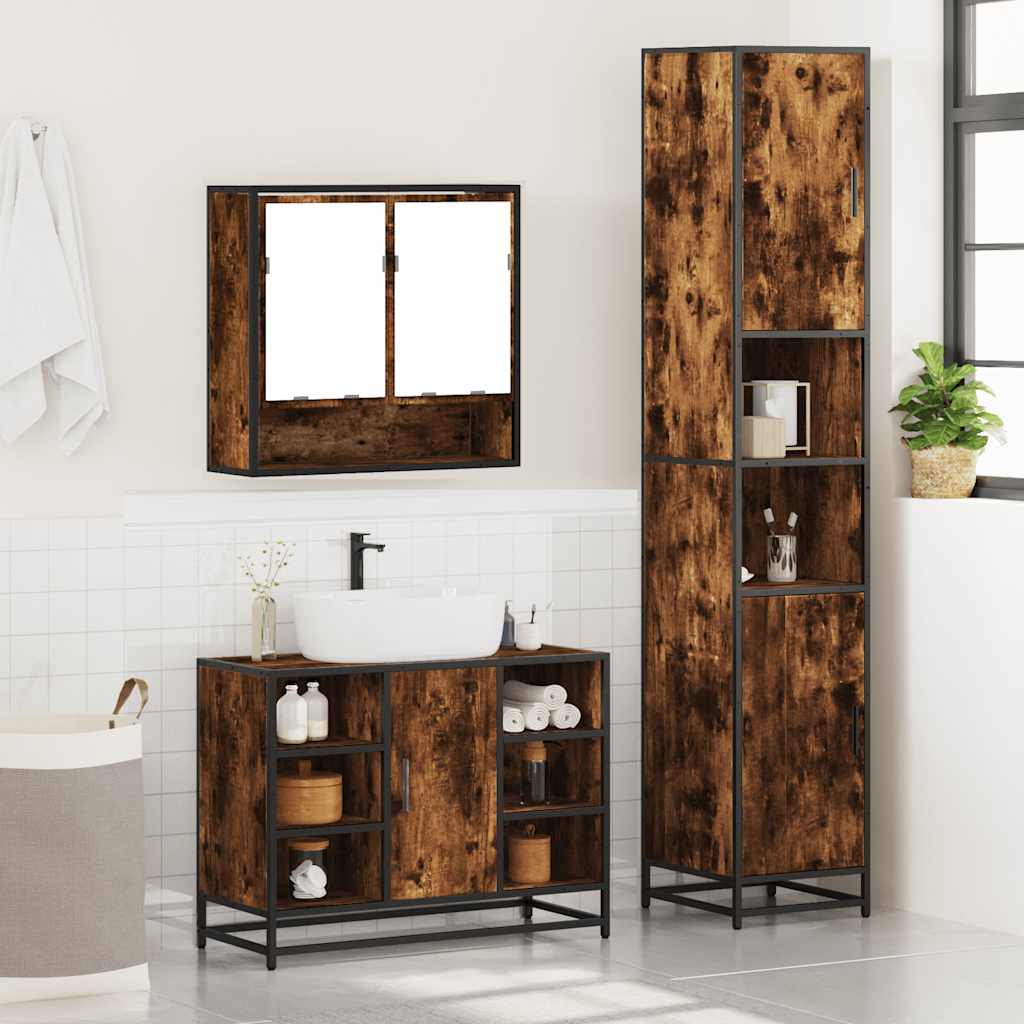 vidaXL 3 Piece Bathroom Furniture Set Smoked Oak Engineered Wood 3