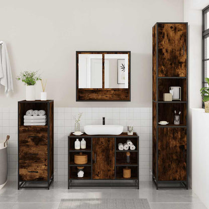 vidaXL 3 Piece Bathroom Furniture Set Smoked Oak Engineered Wood 4