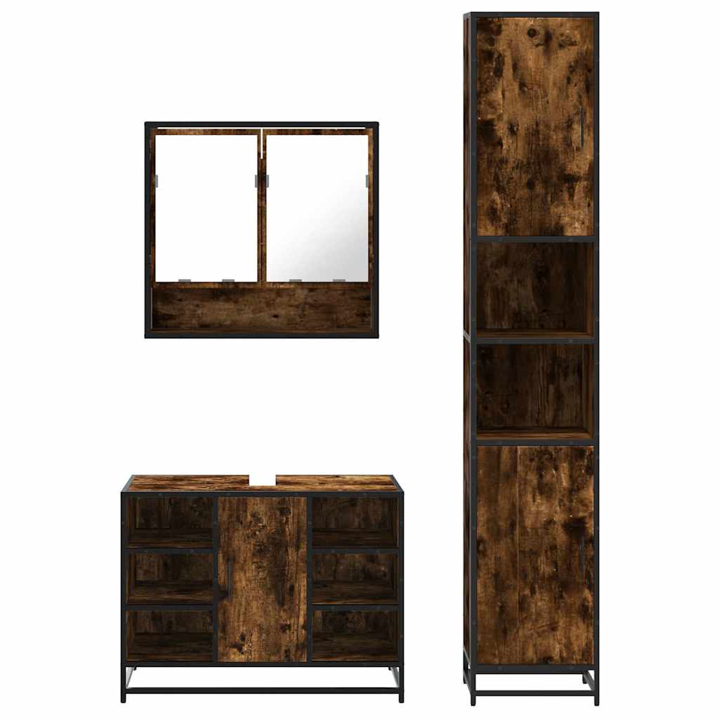 vidaXL 3 Piece Bathroom Furniture Set Smoked Oak Engineered Wood 5