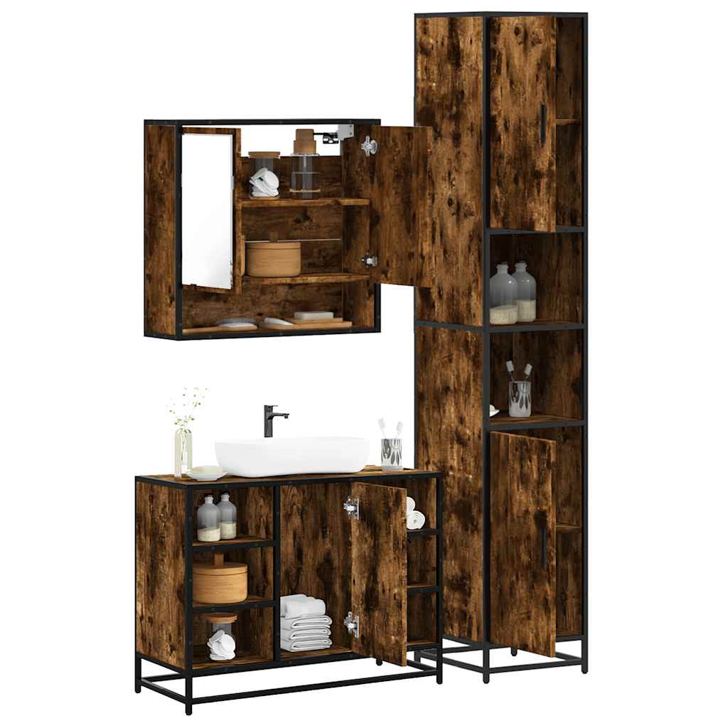 vidaXL 3 Piece Bathroom Furniture Set Smoked Oak Engineered Wood 1