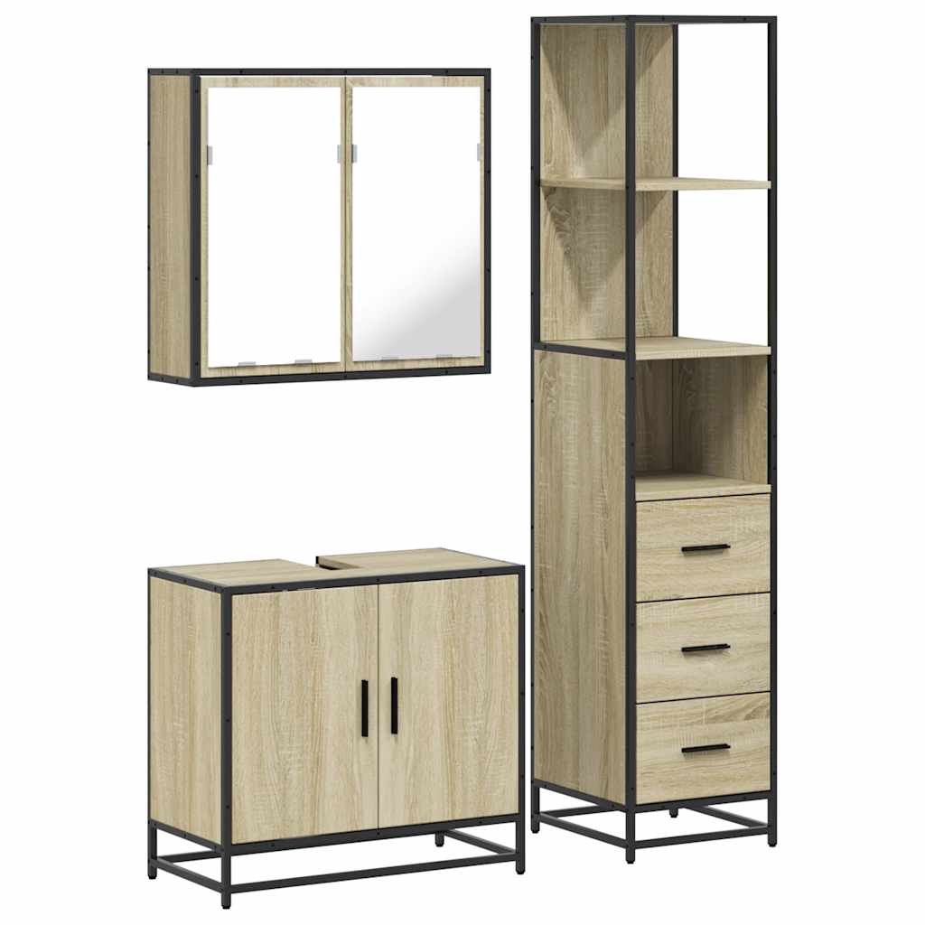 vidaXL 3 Piece Bathroom Furniture Set Sonoma Oak Engineered Wood 2