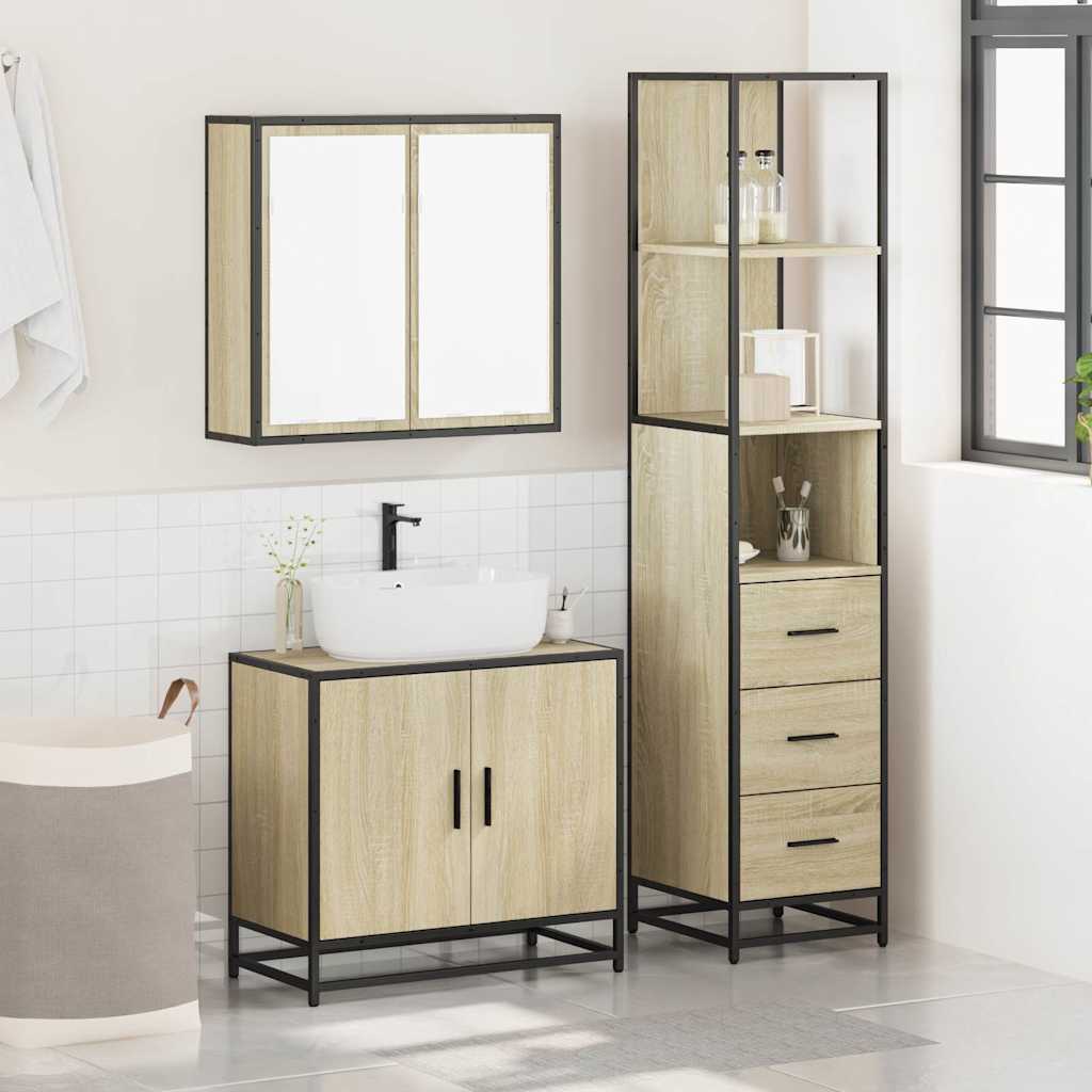 vidaXL 3 Piece Bathroom Furniture Set Sonoma Oak Engineered Wood 3