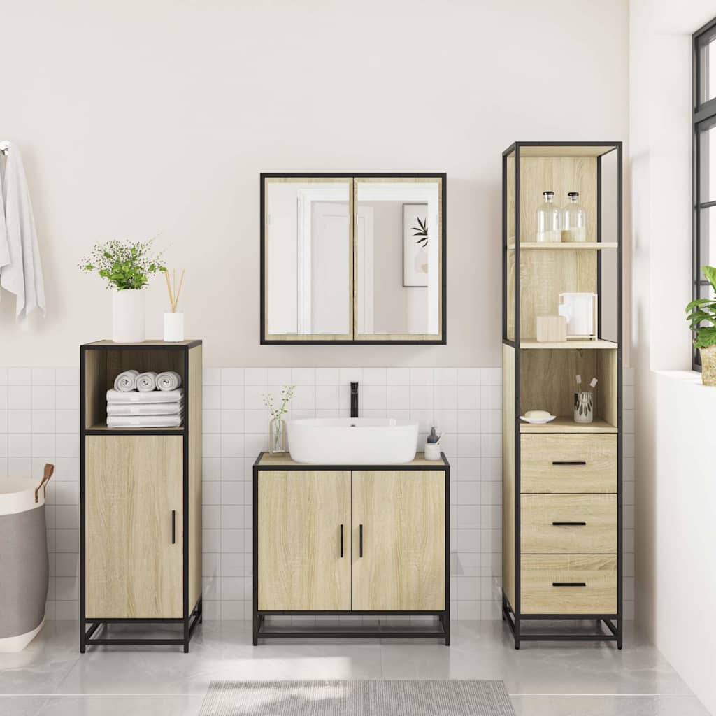 vidaXL 3 Piece Bathroom Furniture Set Sonoma Oak Engineered Wood 4