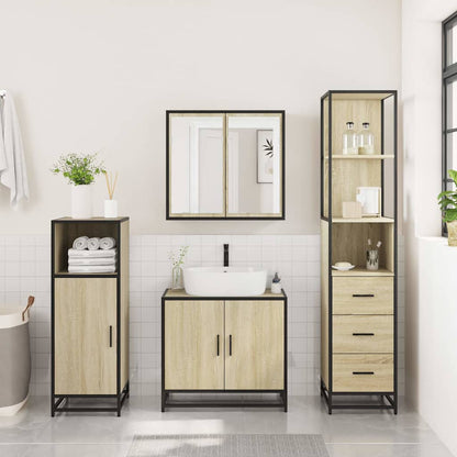 vidaXL 3 Piece Bathroom Furniture Set Sonoma Oak Engineered Wood 4