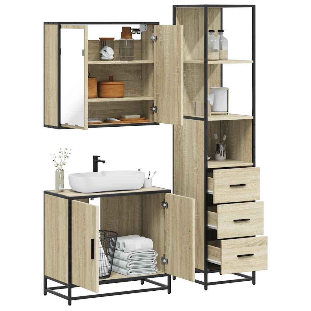 vidaXL 3 Piece Bathroom Furniture Set Sonoma Oak Engineered Wood 1