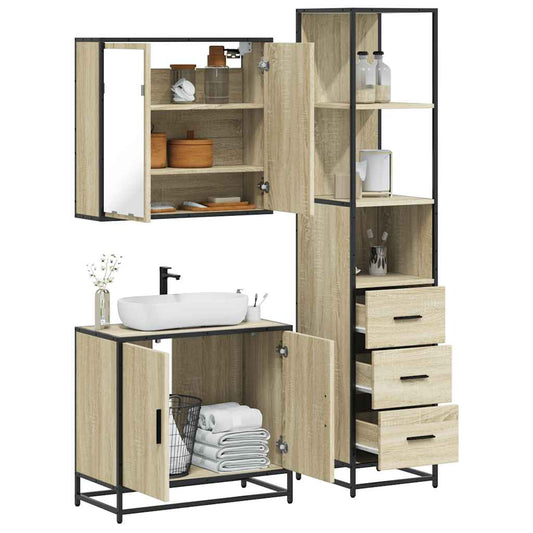 vidaXL 3 Piece Bathroom Furniture Set Sonoma Oak Engineered Wood 1