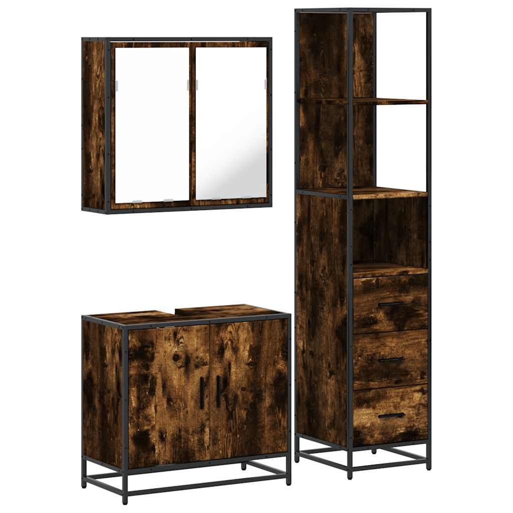 vidaXL 3 Piece Bathroom Furniture Set Smoked Oak Engineered Wood 2