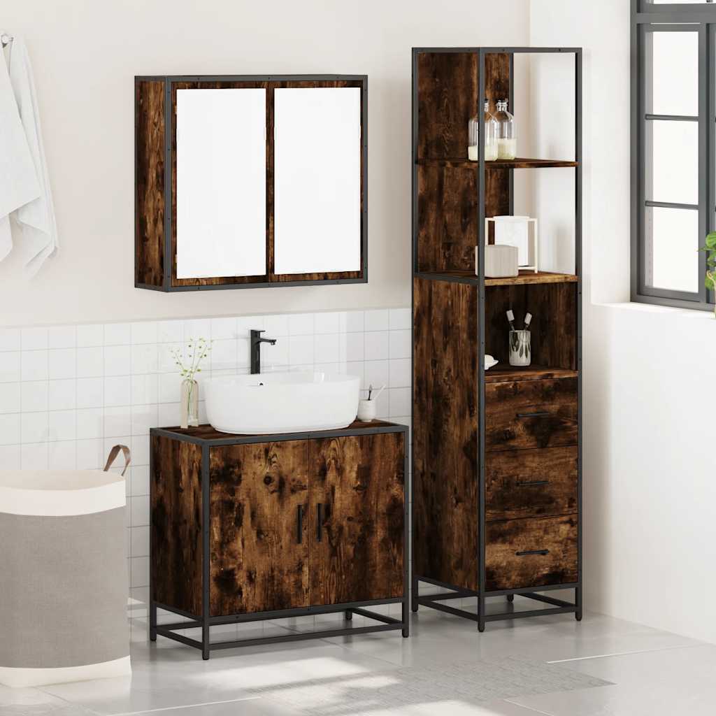 vidaXL 3 Piece Bathroom Furniture Set Smoked Oak Engineered Wood 3