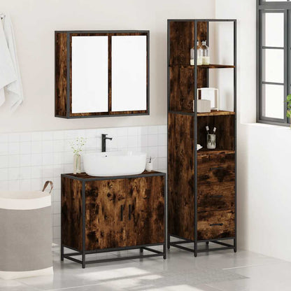 vidaXL 3 Piece Bathroom Furniture Set Smoked Oak Engineered Wood 3