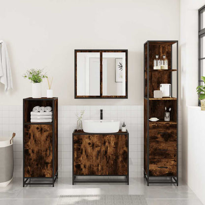 vidaXL 3 Piece Bathroom Furniture Set Smoked Oak Engineered Wood 4