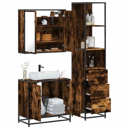 vidaXL 3 Piece Bathroom Furniture Set Smoked Oak Engineered Wood 1
