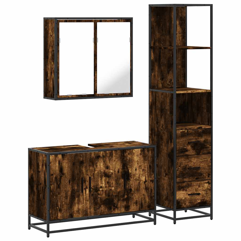 vidaXL 3 Piece Bathroom Furniture Set Smoked Oak Engineered Wood 2