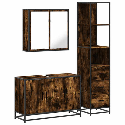 vidaXL 3 Piece Bathroom Furniture Set Smoked Oak Engineered Wood 2
