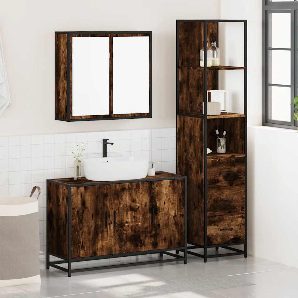 vidaXL 3 Piece Bathroom Furniture Set Smoked Oak Engineered Wood 3