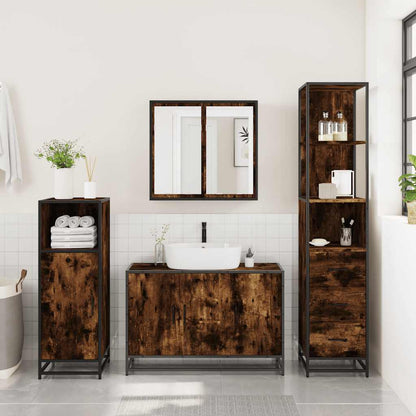 vidaXL 3 Piece Bathroom Furniture Set Smoked Oak Engineered Wood 4