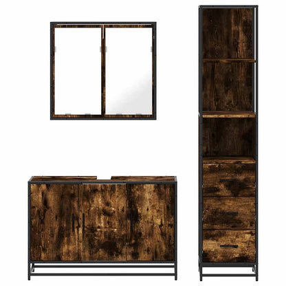 vidaXL 3 Piece Bathroom Furniture Set Smoked Oak Engineered Wood 5