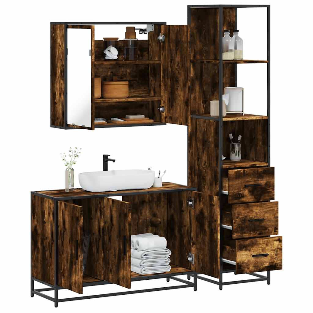 vidaXL 3 Piece Bathroom Furniture Set Smoked Oak Engineered Wood 1