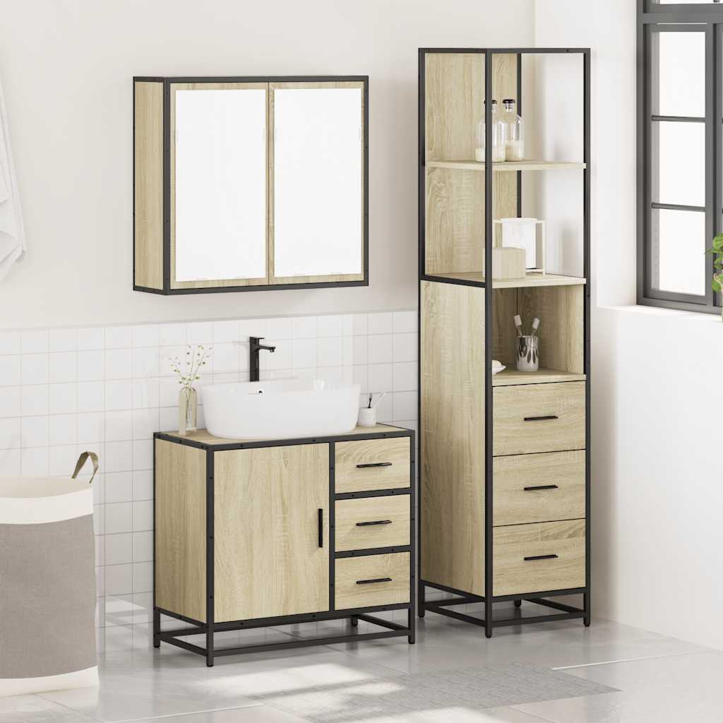 vidaXL 3 Piece Bathroom Furniture Set Sonoma Oak Engineered Wood 3