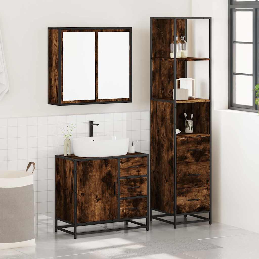 Bathroom Furniture Set 3 pcs Engineered Wood Smoked oak