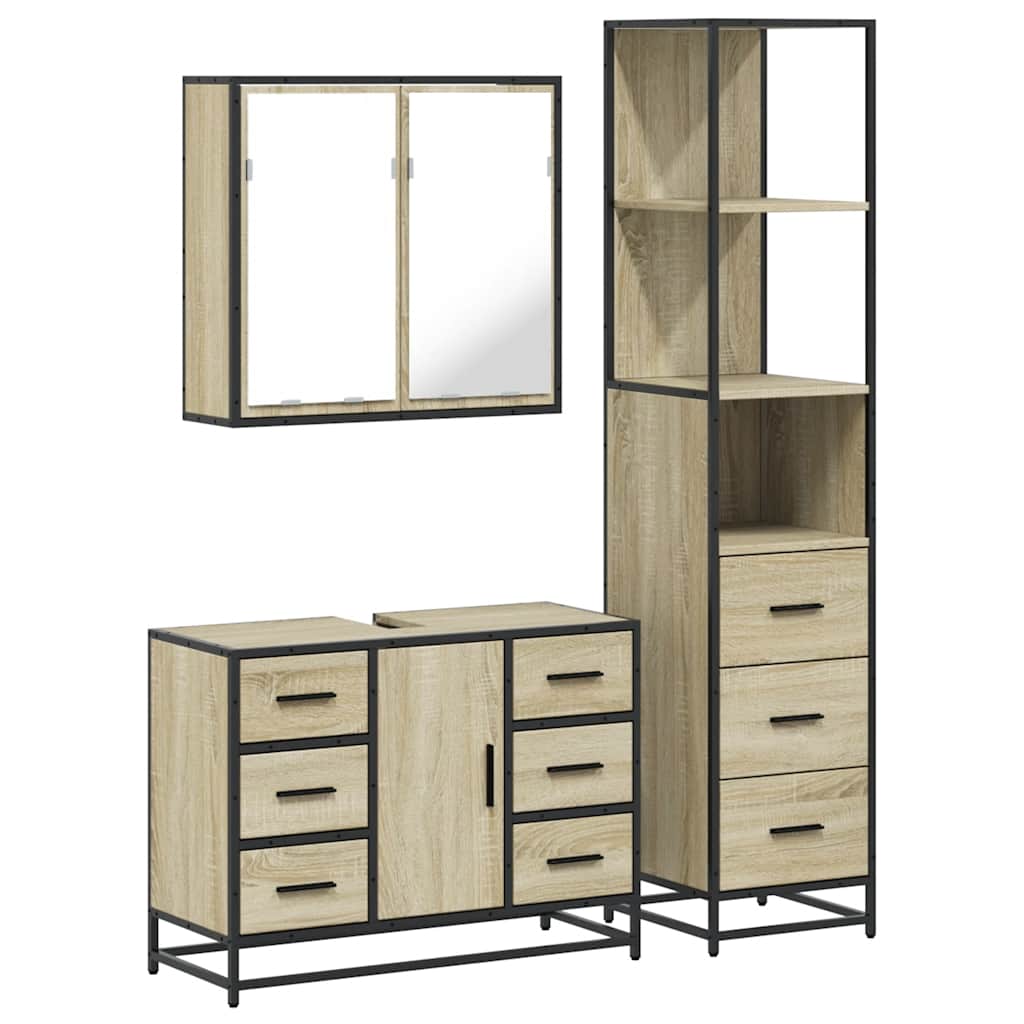 vidaXL 3 Piece Bathroom Furniture Set Sonoma Oak Engineered Wood 2