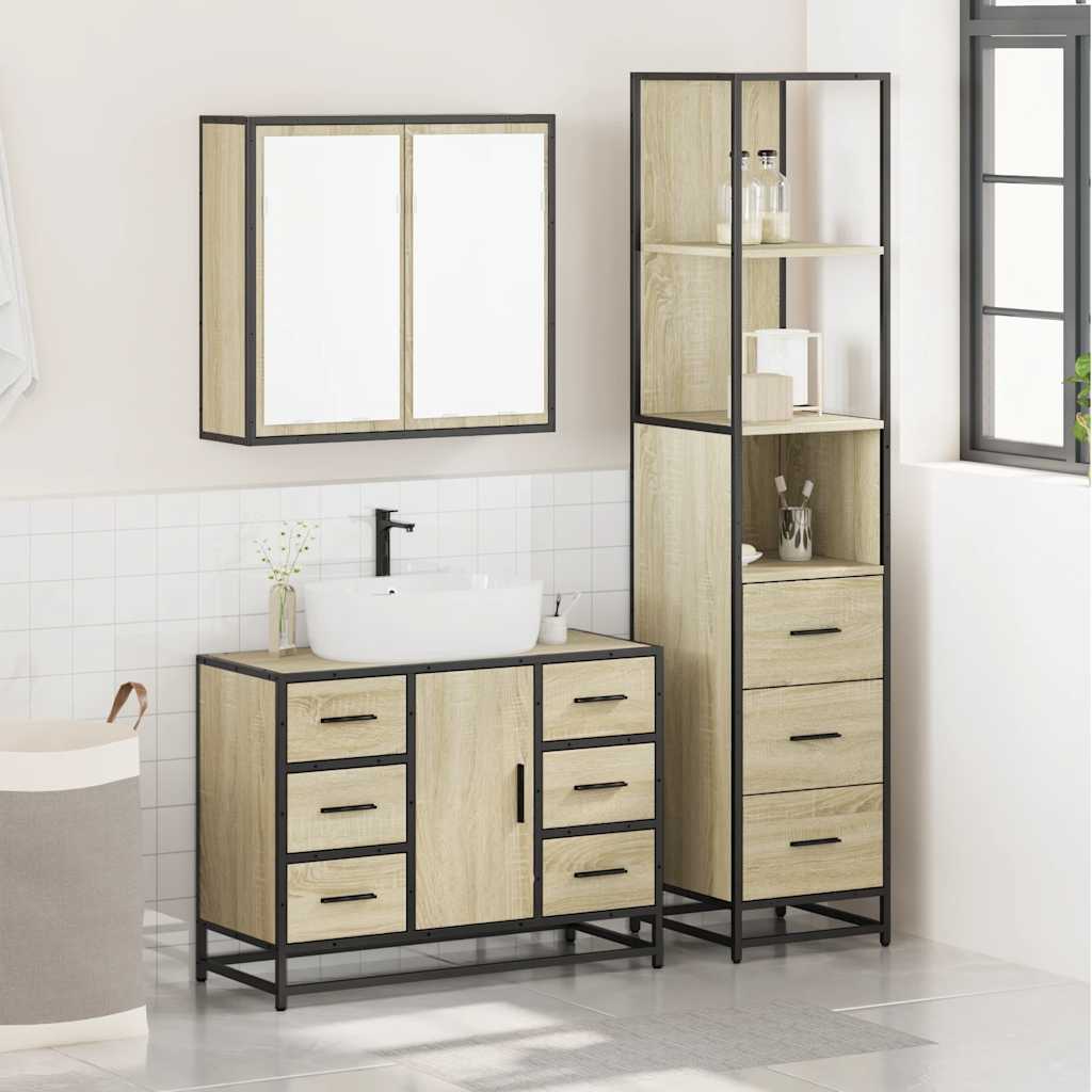 vidaXL 3 Piece Bathroom Furniture Set Sonoma Oak Engineered Wood 3