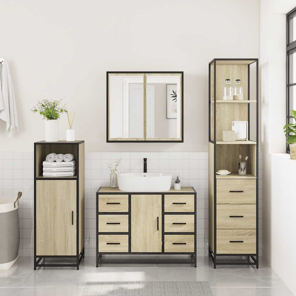 vidaXL 3 Piece Bathroom Furniture Set Sonoma Oak Engineered Wood 4