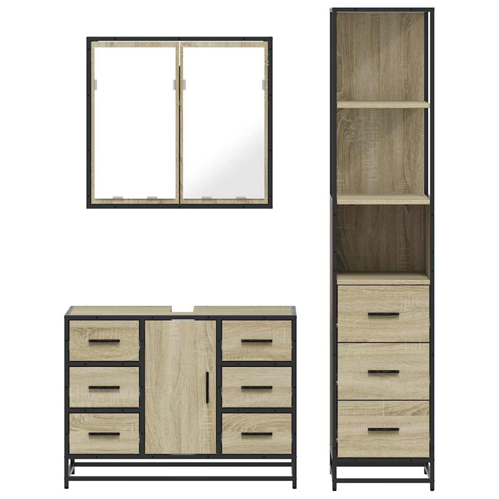 vidaXL 3 Piece Bathroom Furniture Set Sonoma Oak Engineered Wood 5