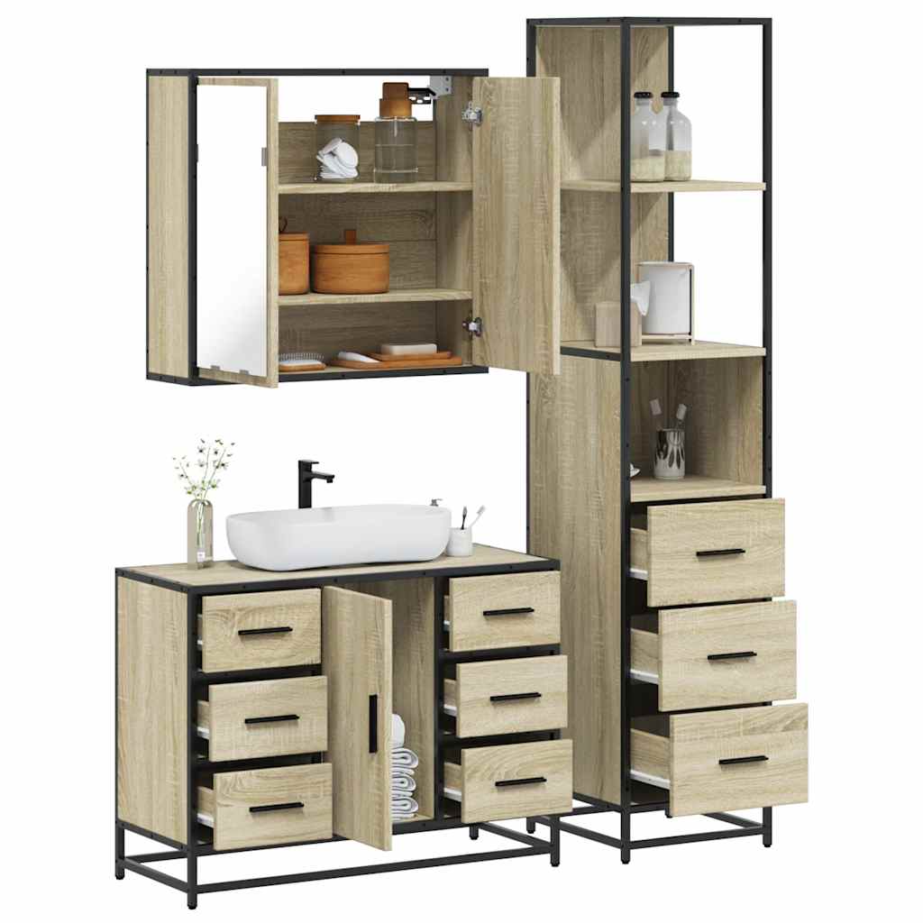 vidaXL 3 Piece Bathroom Furniture Set Sonoma Oak Engineered Wood 1